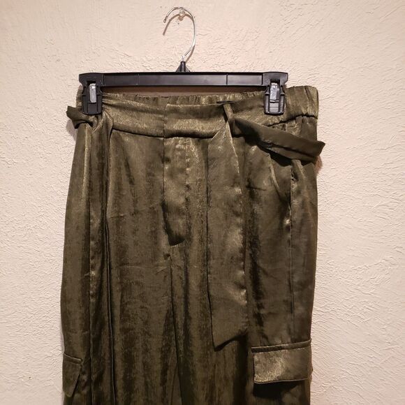 Urban Outfitters Satin Pants Dark Green Olive Pockets Size S-P High Rise E - Picture 4 of 9